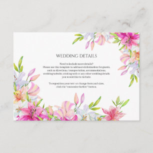 Hochzeitblumen Lilien und Vögel Wasserfarbe Begleitkarte