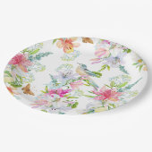 Hochzeitblumen Lilien und Vögel Wasserfarbe Pappteller (Schrägansicht)