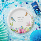 Hochzeitblumen Lilien und Vögel Wasserfarbe Pappteller (Party)