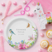 Hochzeitblumen Lilien und Vögel Wasserfarbe Pappteller (Party)