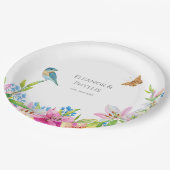 Hochzeitblumen Lilien und Vögel Wasserfarbe Pappteller (Schrägansicht)