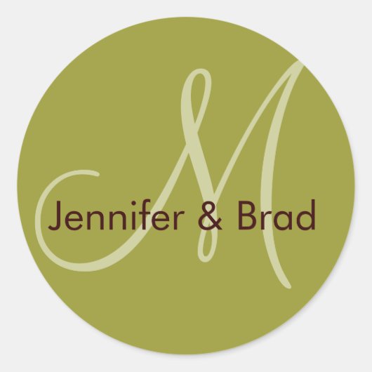 Hochzeitbride Groom Green Brown Monogram Sticker (Vorderseite)