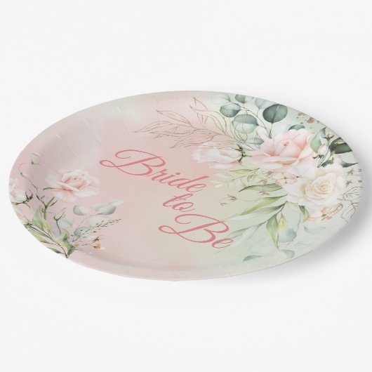 Hochzeitbride zu floraler Elegant rosa Skript Pappteller (Schrägansicht)