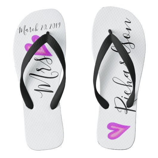 Hochzeitbrücke Flip Flops Personalisierter Datumsn Badesandalen (Fußbett)