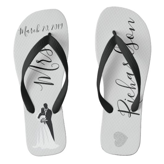 Hochzeitbrücke Flip Flops Personalisierter Datumsn Badesandalen (Fußbett)