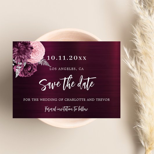 Hochzeitburgund rosa Blumen elegant Save The Date
