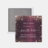 Hochzeitburgund Rose Gold Glitzer Save the Date Magnet (Vorderseite/Rückseite)