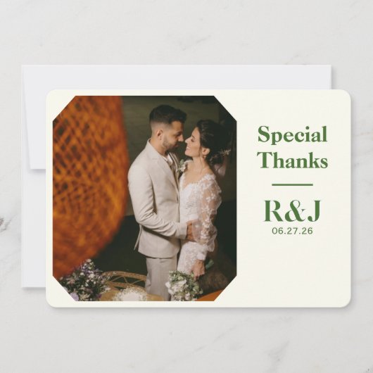 Hochzeitcouple Monogramm Foto hinzufügen Dankeschö Mitteilungskarte (Vorderseite)