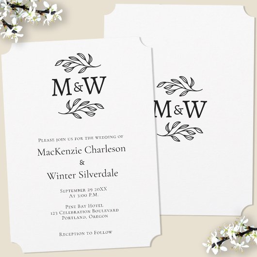Hochzeitcouple Simple Monogram Initials Minimalist Einladung