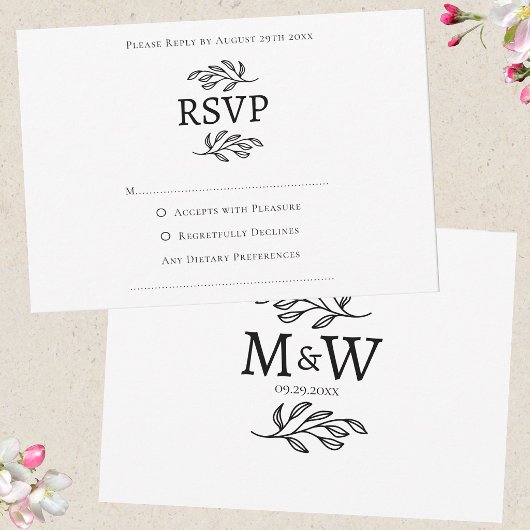 Hochzeitcouple Simple Monogram Initials Minimalist RSVP Karte