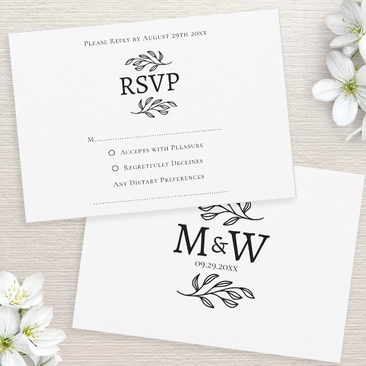 Hochzeitcouple Simple Monogram Initials Minimalist RSVP Karte