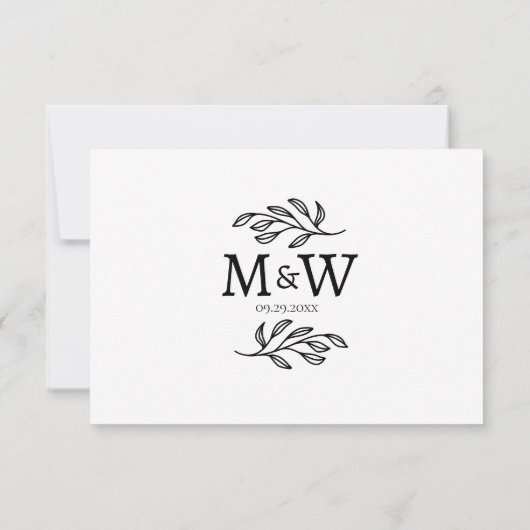 Hochzeitcouple Simple Monogram Initials Minimalist RSVP Karte (Rückseite)