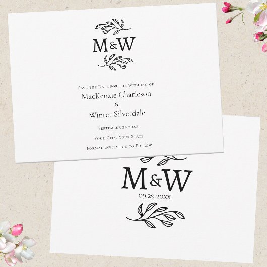 Hochzeitcouple Simple Monogram Initials Minimalist Save The Date