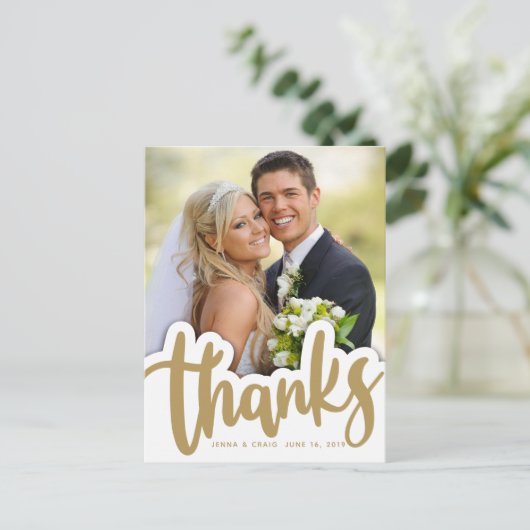 HochzeitDanke | Handgeschriebenes Design über Foto Postkarte (Stehend Vorderseite)