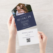 Hochzeitdatum des Fotos mit dem QR-Code für Navy B All In One Einladung (Abreißen)