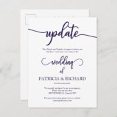 Hochzeitdatum verschoben Navy Blue Script Postkarte (Vorne/Hinten)