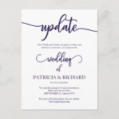 Hochzeitdatum verschoben Navy Blue Script Postkarte (Vorderseite)