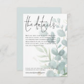 Hochzeitdetails Blaues Eukalyptus-Skript Begleitkarte (Vorne/Hinten)