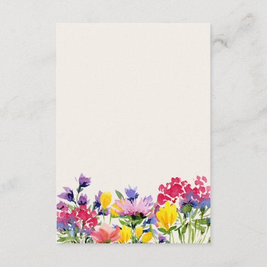 Hochzeitdetails Boho Wasserfarben Wildblumen Blume Begleitkarte (Rückseite)