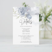 Hochzeitdetails Dusty Blue Watercolor-Rose Einladung (Stehend Vorderseite)