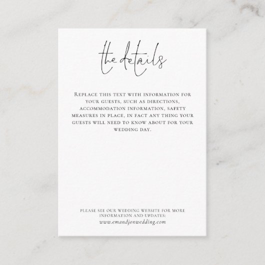 Hochzeitdetails Elegantes Skript Einfach Schwarz-w Begleitkarte (Vorderseite)