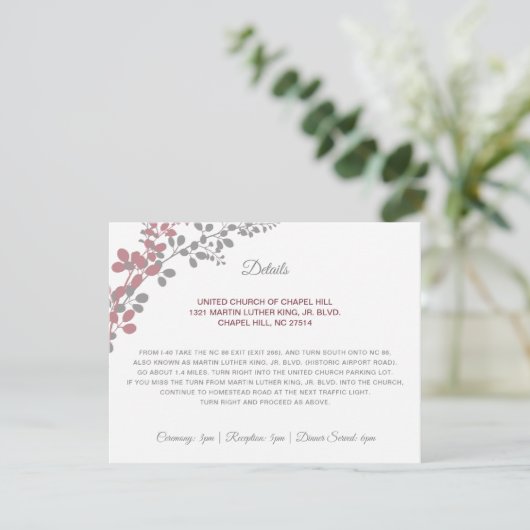 Hochzeitdetails Gipskraut Dusty Rose Beilage Begleitkarte (Stehend Vorderseite)