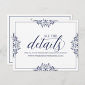 Hochzeitdetails / Info-Karte Elegant Navy Blue Begleitkarte (Vorne/Hinten)