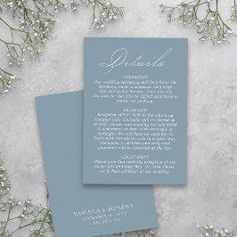 Hochzeitdetails Kalligrafie Script Dusty Blue Begleitkarte