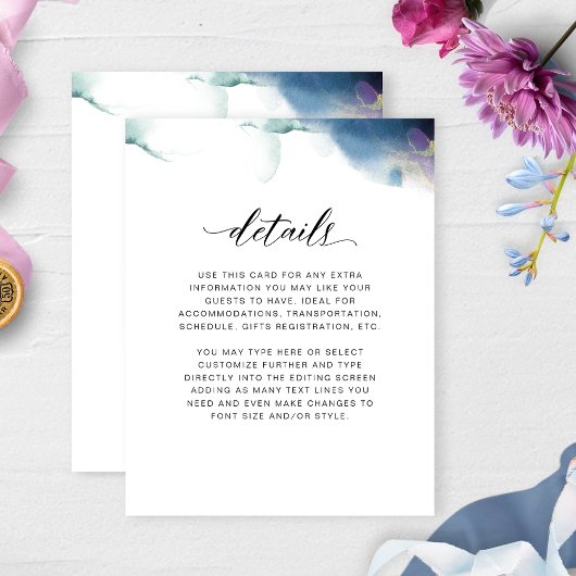 Hochzeitdetails, Lila, blau und Aquamarin Begleitkarte
