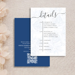 Hochzeitdetails QR Code Blue Floral Timeline Begleitkarte