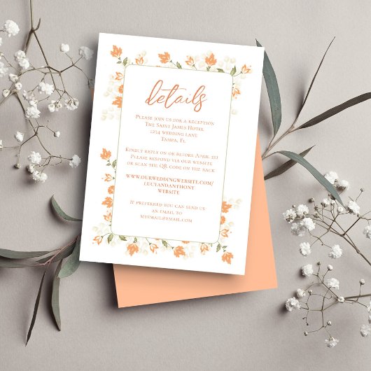 Hochzeitdetails QR Code UAWG Peach Floral Begleitkarte