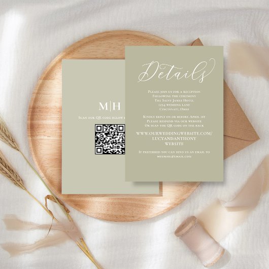 Hochzeitdetails QR Code UAWG Sage Green Begleitkarte