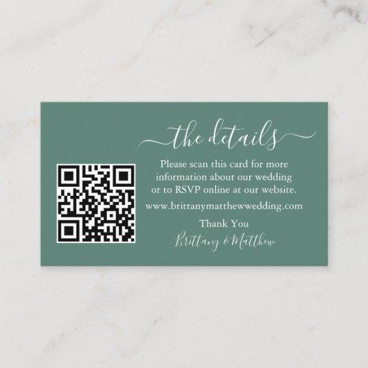 Hochzeitdetails QR Foto Eukalyptus Green Begleitkarte (Vorderseite)