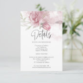 Hochzeitdetails Rosa Aquarellfarben Rose Einladung (Stehend Vorderseite)