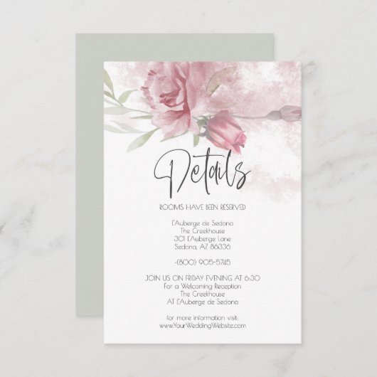 Hochzeitdetails Rosa Aquarellfarben Rose Einladung (Vorne/Hinten)
