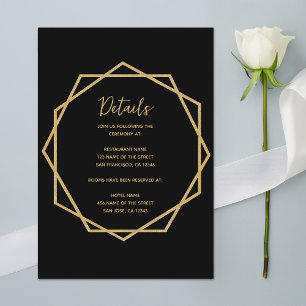 Hochzeitdetails Schwarzes Gold Elegante Geometrisc Begleitkarte