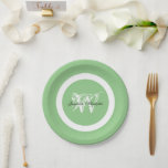 Hochzeitelegante Monogram Name Chic Pastel Green Pappteller<br><div class="desc">Hochzeit elegante Monogramm und Name Chic Script Pastel Grünbuch Teller. Klicken Sie auf diese Vorlage personalisieren, um sie mit der Monogram Initial und den Namen Bride und Groom schnell und einfach anzupassen. Das Party ist perfekt für Hochzeiten, Jubiläum, Polterabend, Pärchendusche und Probe. Hochzeit Elegant Monogram Name Chic Pastel Grünbuch Teller,...</div>