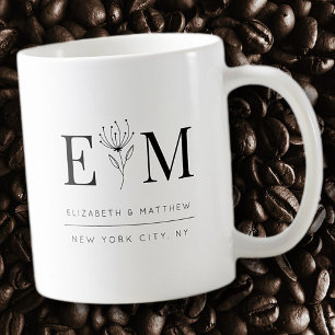 Hochzeitelegantes, modernes Monogramm-Blatt Kaffeetasse