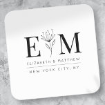 Hochzeitelegantes, modernes Monogramm-Blatt Quadratischer Aufkleber<br><div class="desc">Besteht aus einfachen geraden Rahmen mit klassischem kursiven Schrift und Serifentypografie. Diese Elemente sind einfach,  zeitlos und klassisch. Dieses wurde von White Paper Birch Co. exklusiv für Zazzle entworfen. Abrufbar unter: http://www.zazzle.com/store/whitepaperbirch</div>