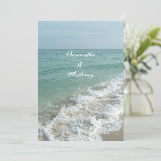 Hochzeiten am Strand oder Hochzeit in Urlaubsort Einladung (Stehend Vorderseite)