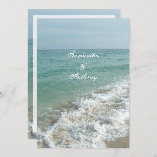 Hochzeiten am Strand oder Hochzeit in Urlaubsort Einladung (Vorne/Hinten)