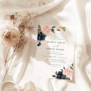 Hochzeiten der modernen Blush und der Marine Flora Einladung