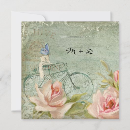 Hochzeiten Hipster Fahrrad Rose Rustikale Holz Hüt Einladung (Rückseite)