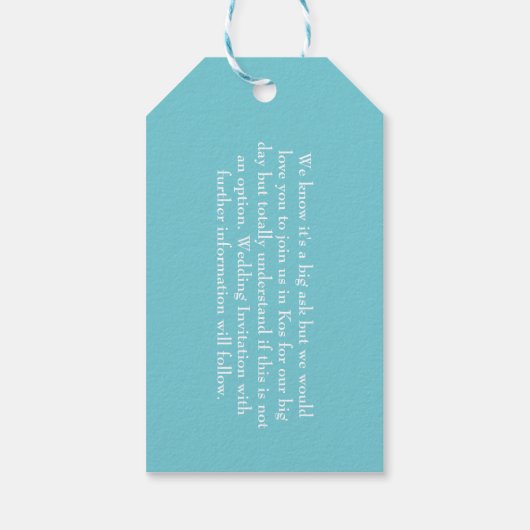 Hochzeiten im Ausland Kos Save the Date Geschenkanhänger (Rückseite)