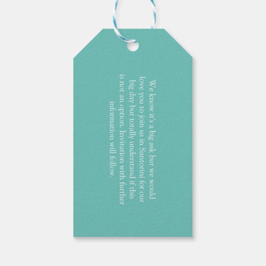 Hochzeiten im Ausland Santorini Save the Date Geschenkanhänger (Rückseite)