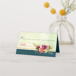 Hochzeiten in aquamarin, Navy, Green, Gold Florals Platzkarte