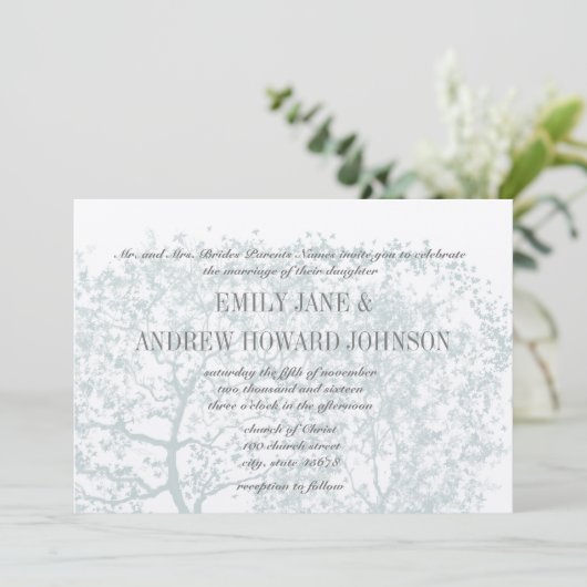 Hochzeiten in Grau und Aqua Tree Personalisiert ei Einladung (Stehend Vorderseite)