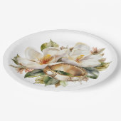 Hochzeiten in Magnolien und Gold Pappteller (Schrägansicht)