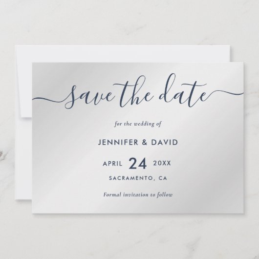 Hochzeiten in Navy und Silver Modern Save The Date (Vorderseite)