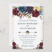 Hochzeiten in Rot und Navy-Winter-Blume Einladung (Vorderseite)